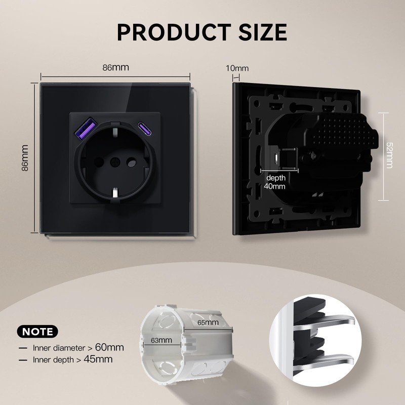 BSEED Socket with USB C 20 W, Quick Charge Wall