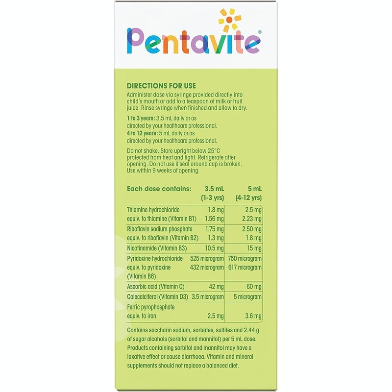 Pentavite Multivitamin + Iron Kids Liquid Lemon Lime 200ml