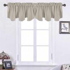 NICETOWN Blackout Valance Curtains Room Darkening, Short Kitchen Curtain Valances, Farmhouse Rod Pocket Window Curtains Topper for Bedroom/Living Room/Basement(2 Panels, 52x18 Inches, Natural)