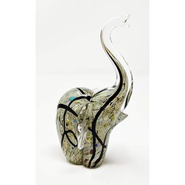 JRose Collections Handcrafted Coloured Elephant Glass Ornament – Unique Decorative Art Piece – Elegant Home Décor (Blue)