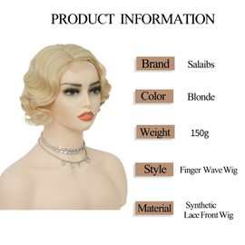 Salaibs Blonde 1920s Short Curly Finger Wave Wigs for Women Synthetic Fibre Vintage Cosplay Costume Hair Wig
