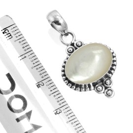 Jeweloporium 925 Silver Pendant for Women White Real Mother Of Pearl Gemstone Boho Silver Pendant Necklace Mothers' Day Gift Statement Jewelry