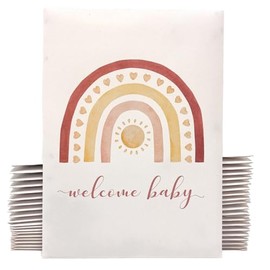 Boho Rainbow Baby Shower Favors for Guests - Wildflower Seed Packets - Watercolor Hearts and Sun- Gender Neutral - Already Filled - Pack of 20