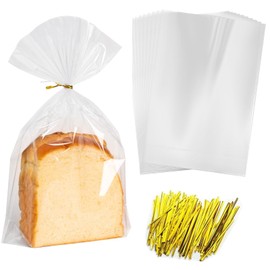 40 Pack Clear Bread Bags For Homemade Bread,Reusable Plastic Loaf Packing with Ties,Large Bags,Bulk Home Bakers And Large Bakery Owners (11.8x13.4x3.9 inch)