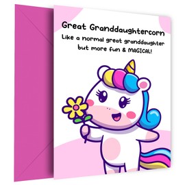 Great Granddaughter Birthday Cards from Grandparents - Funny Great Granddaughter Card for Her - Unicorn Cards for Girls, Great Granddaughter Card, Pink