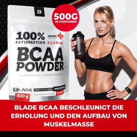 BLADE Series 100% BCAA Pulver + Glutamin 500g - Aminosäuren Komplex BCAA Glutamin - BCAA Aminosäuren Pulver Whey Protein Pulver - Geschmack Orange…