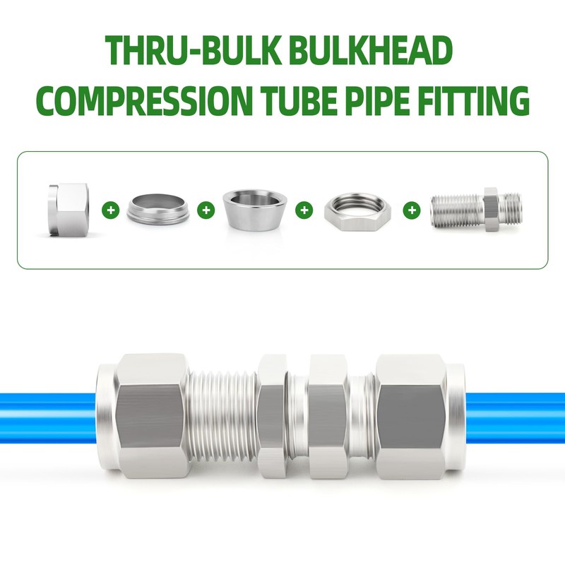 TAISHER 1PCS 304 Stainless Steel Thru-Bulk Bulkhead Compression Tube Pipe