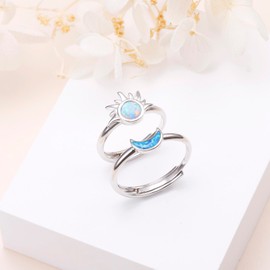 Flyow Moon and Sun Couples Rings 925 Sterling Silver Sun Moon Matching Ring for Couples Adjustable Engagement Wedding Promise Ring for Him and Her