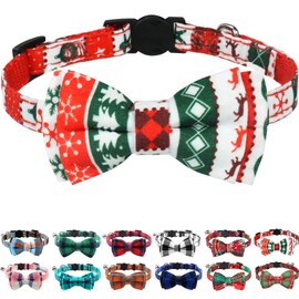 Joytale Upgraded Christmas Cat Collar with Bells, Breakaway Cat Collars with Bow Tie, 1 Pack Girl Boy Safety Plaid Kitten Collars, Christmas