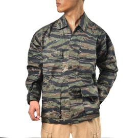 BACKBONE Mens Army Military Battle Dress Uniform BDU Shirt Camo Top Jacket (Tiger Stripe Camo,Size M)