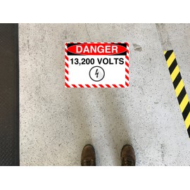 Graphical Warehouse - Danger: 13,200 Volts Floor Sign-18"