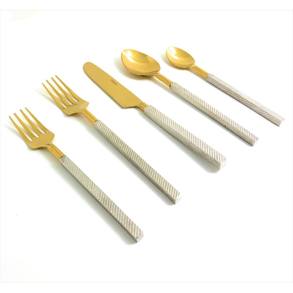 Vibhsa Golden Stainless Steel Flatware Set of 20 Pieces