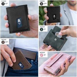 Wolfstrøm Slim Wallet with Coin Compartment 'Ludvig' I 7+1 Cards Mini Wallet Men's Small, RFID Blocker I Women's Men's Wallet Small I Credit Card Holder Wallet Men Small, (07) Jade Green, Retro