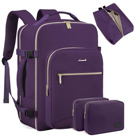 LOVEVOOK Travel Backpack Women, Flight Approved Carry On with 17.3inch Laptop Compartment, Personal Item with 3 Packing Cubes, Perfect for, Hiking, Overnight - Dark purple