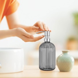 Glass Soap Dispenser,Crystal Refillable Wash Hand Liquid Clear Glass Bottle with Pump for Essential Oils, Lotions, Liquid Soaps,Dish Detergent (13.5 OZ) (Gray)