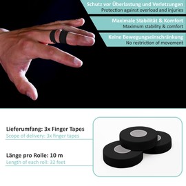 PULLUP & DIP Finger Tape Extra Strong, 9 Rolls (90 m) Finger Tape, Skin-Friendly Sports Tape, Hand Tape for Weight Sports, Bjj, Handball Accessories, Climbing Tape, Finger, Goalkeeper Training (Black)