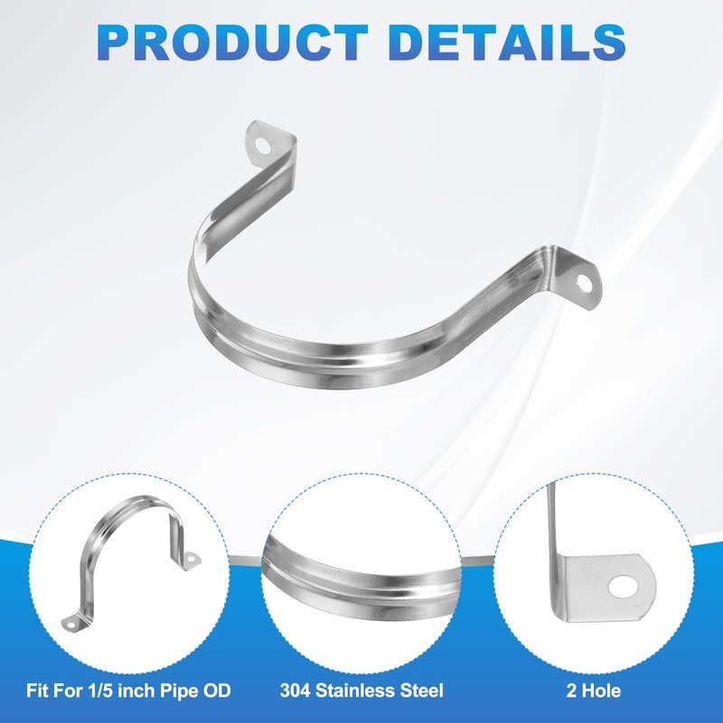 PATIKIL 90mm Rigid Pipe Strap, 8 Pcs 304 Stainless Steel