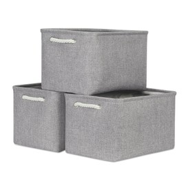 Bidtakay Storage Baskets Gray 3 Pack Shelf Baskets Collapsible Storage Bins for Clothes 15X11X9.5Inch Decorative Baskets with Handles Large Baskets for Organizing Closet Home Storage (Grey)