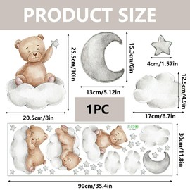 Bear Wall Stickers, Teddy Bear Sleeping on The Cloud Wall Decals Sweet Dream Little One Wall Stickers Animals Moon and Stars Clouds Peel and Stick Wall Art Decals for Kids Bedroom Baby Nursery
