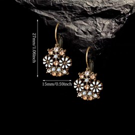 Unique Bohemian Vintage Sparkly Crystal Colorful Round Flower leverback earrings Boho Retro Bronze Circle Beaded Flower Floral Dangle Drop Earrings for Women (Colorful 3)