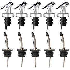 10 Pack Stainless Steel Classic Wine Olive Oil Bottle Pourers Tapered Spout Kit - Liquor Pourers with Rubber Dust Caps-Easily Turn Your Bottles into Dispensers for Liquor, Vinegar, Syrup or Oils