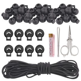 Swpeet Pack of 105 Round Single Hole Plastic Cord Locks for Spring Toggle Stoppers and 11 Yards Elastic Cord for Drawstrings, Non-Slip Cord Locks