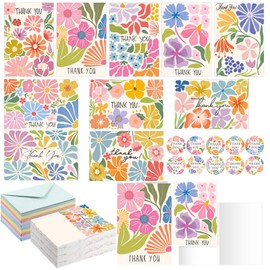Moinchore 100 Pack Watercolor Floral Thank You Cards Assorted Blank Appreciation Greeting Note Cards with Envelopes & Stickers, Ideal for Students, Back to School, Baby Shower, Bridal & Birthday Gifts