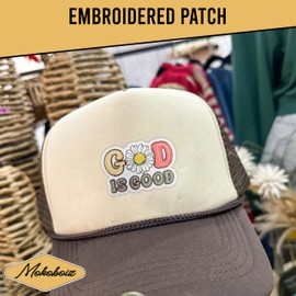 MOKOBOIZ Daisy God is Good 3 Inches Iron On/Sew On Embroidered Applique Patches, Christian Embroidery Patches, God DIY Accessories for Backpacks, Army Vests, Bags, Hats, Clothes, Gift for Christians