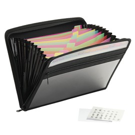 SAYEEC Clearance Expanding File Folder 13 Rainbow Pocket Accordion File Folder with Zipper Closure and Sticky Labels Expandable Document Organizer Filing Folder for Travel School Office Home (Black)