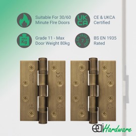 EAI Bronze Door Hinges | 4 Inch / 102mm Florentine Bronze Internal Fire Door Hinges | 1 Pair