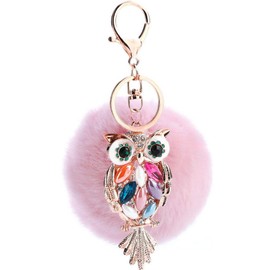 Xiang Ru Key Chain, Key Ring, Back Charm, Fur Charm, Women's, Pom Pom, Owl, Stylish, Gift, Fluffy, For Car, House Keys, Cute, Pink