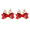 Red Bow Sequin & Gold Antler Hair Clips - Cute