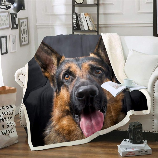 Dog Sherpa Blanket German Shepherd Fleece Throw Blanket for Kids