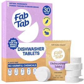 Fab Tab Fabtab Dishwasher Detergent Tablets - Mild Formulation, Plant-Based for Guaranteed Freshness, Scentless- Plastic -Free. Removes Coffee and Tea Stains - No Residue- 30 Tablets