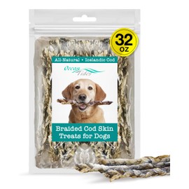 Ocean Tides Braided Icelandic Atlantic Cod Skins for Dogs and Cats, Fish Skin Dog Treats, Cod Sticks for Dogs, Dried Lean Crunch Sticks for Dog - 32 oz