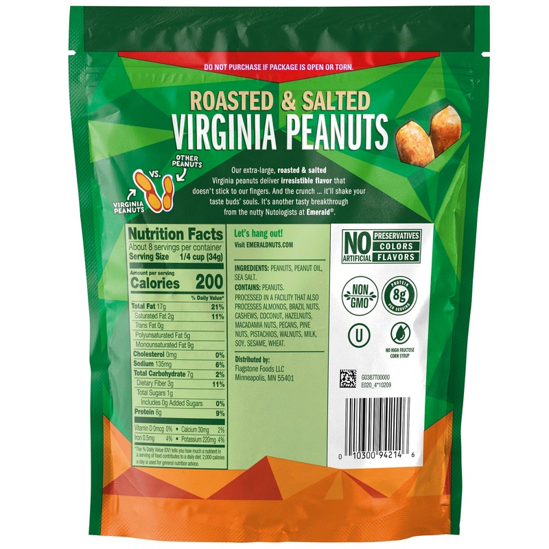 Emerald Nuts, Virginia Peanuts Roasted and Salted, 10 Oz (Pack