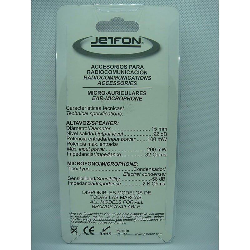 Jetfon BR-1704 E/C - Micro Headset with Hook for Walkie