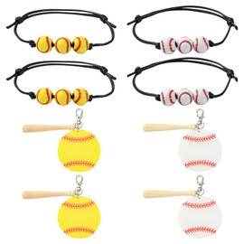 Stiesy Baseball Jewellry Bracelets, Adjustable Wooden Baseball Beads Bracelet Sports Anklets Black Bracelets Acrylic Baseball Charms Pendants with Clasps for Men Women Team Player Sport Party Favors