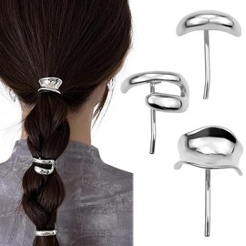 Metal Ponytail Holder Hair Clip, 3Pcs Metal Ponytail Cuff Hair Tie Ponytail Holder Hair Clip Barrettes,Metal High Ponytail Buckle Hair Clip,Ponytail Holder Hair Clip High Ponytail Buckle Clips,Silver