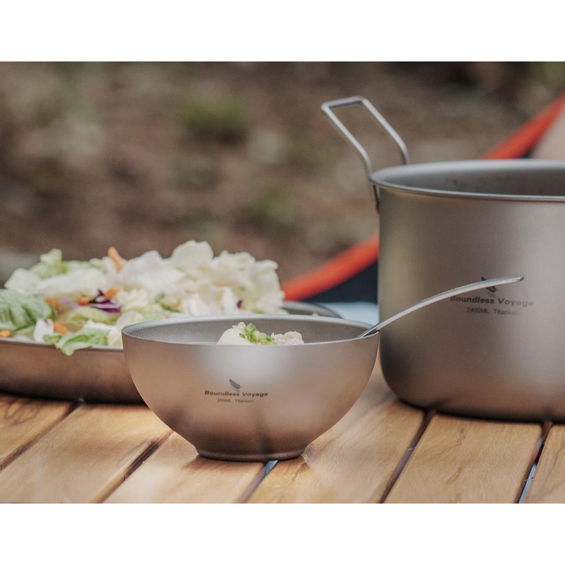 Boundless Voyage Outdoor Titanium Double-Wall Bowl Camping Hiking Picnic Home