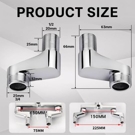 Tap Adapter, Universal Shower Tap S Connector 3/4 Inch to 1/2 Inch for Bathroom, Shower and Sink Taps, Wall Hole Distance for Bathroom