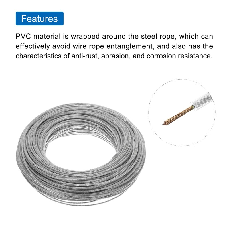sourcing map 2mm (1/16 inch) Clear Vinyl Coated Wire Rope,