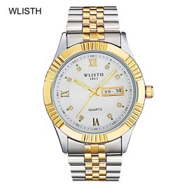 WLISTH S902 Stylish Classic Couple Watch Multifunctional His and Hers Quartz Wrist Watch Business Dress Watch for Men Women with Calendar/Luminous/30M Waterproof Solid Steel Strap