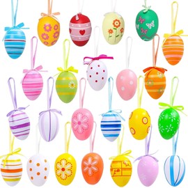 Auejacky Pack of 24 Colourful Easter Eggs for Hanging, Easter Eggs for Hanging, Painted Plastic Eggs, Easter Eggs for Indoor and Outdoor Use Easter Decoration