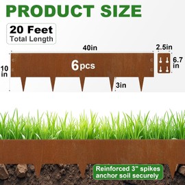 Cor Ten Steel Landscape Edging 20FT Kit – Bendable Design for Lawns, Flower Beds & Trees, 10 Inch Heavy Gauge Lawn Edging for Raised Vegetable Beds, Tree Ring Borders