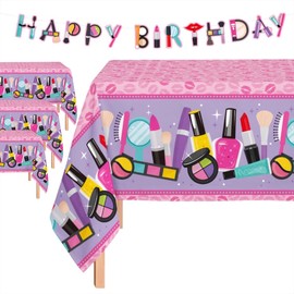 Oojami 3 Pack Table Cover Spa Theme Tablecloth Large Size 54" x 108" Includes 1 Happy Birthday Banner Ideal for Spa Themed Birthday, Spa Party Table Cover Party Supplies