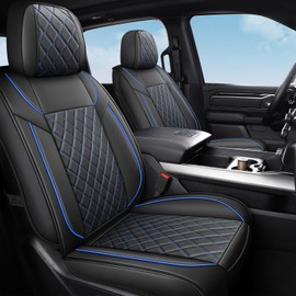 FREESOO Seat Covers for Dodge Ram 2026 2025 2024 2023 2022 2021 2020 2019 1500 Crew Cab, Leather Seat Cover Big Horn Lone Star Rebel, Black Blue