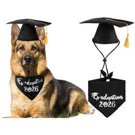 JPB Gorra de graduación para perro con borla amarilla y bandana negra para graduación 2021