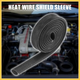 REPAIROCK Fiberglass Heat Wire Shield Sleeve Heat High Temp Shield Adjustable Heat Shield 3.2ft 8mm 5/16" Black for Car Wire Protection Auto Replacement Parts