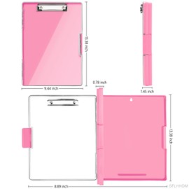 Clipboard with Storage,Heavy Duty Clip Boards 8.5x11 with 2 Storage Case,Clear Visible Top Panel Storage Clipboards,Side Opening Clip Boards,Nursing Clipboard Folder Case for Office Supplies-Pink